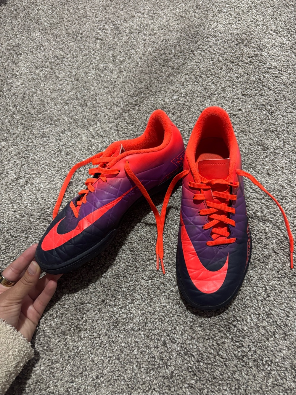 Nike indoor soccer cleats- Purple and Orange Turf training Shoes